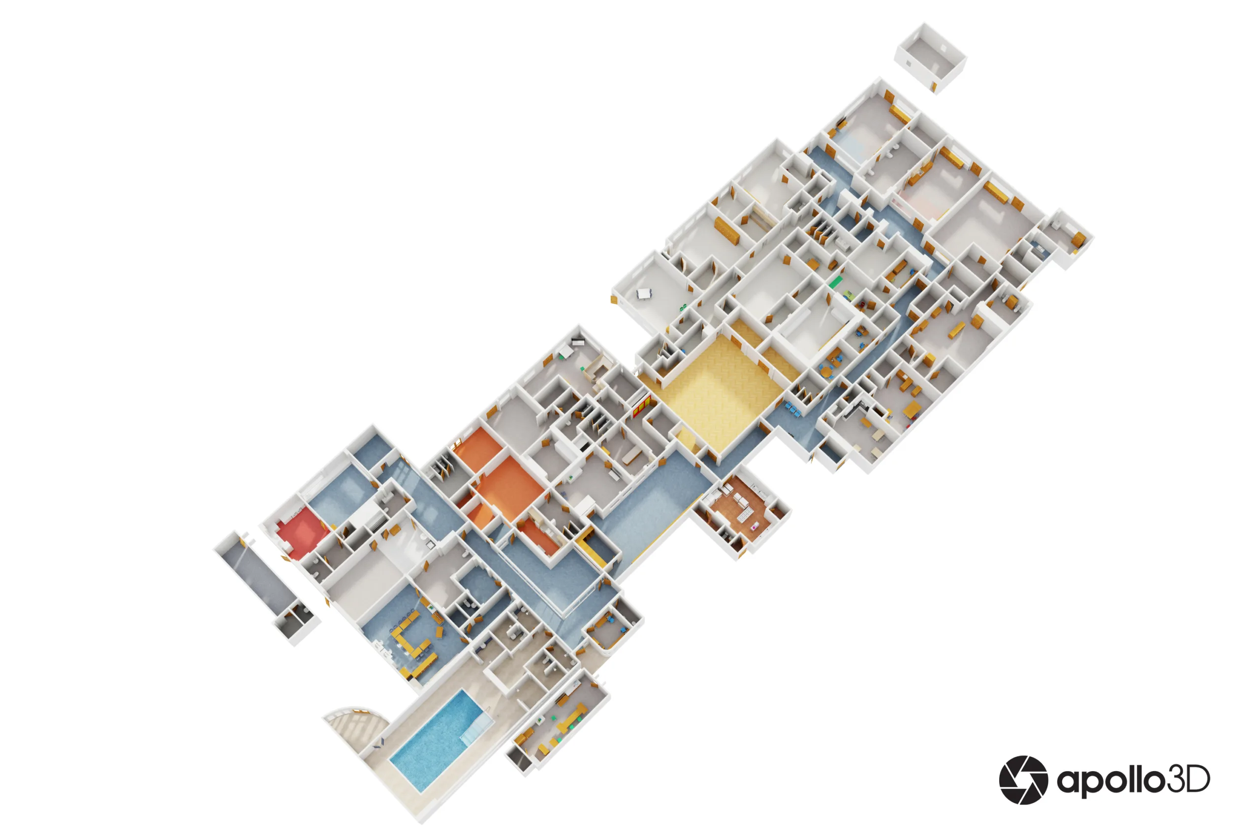 3D floorplan of Hilltop school on an angle